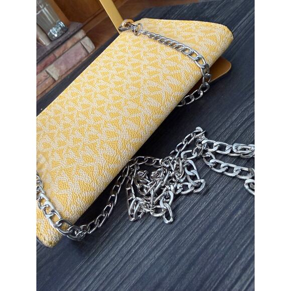 Michael Kors Yellow Signature Coated Canvas and Leather Envelope Flap Clutch Bag - Picture 2 of 6